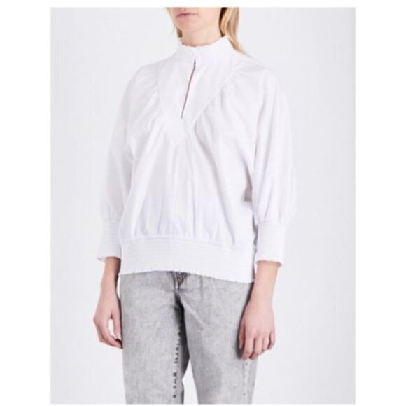 MAJE Blouse S NWT Libou Popeline Victorian Smocked Batwing Ecru White Luxury - Picture 10 of 16